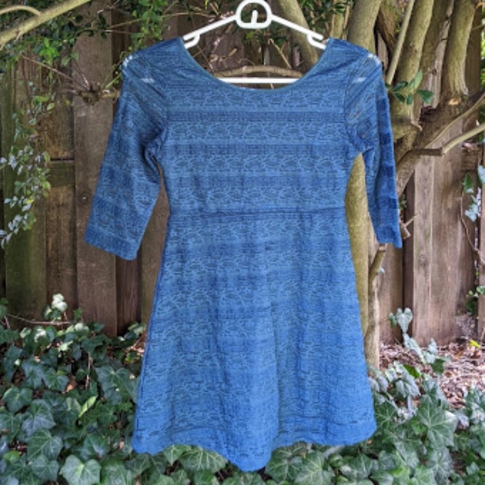 Deep Teal Skater Dress with Lace Overlay